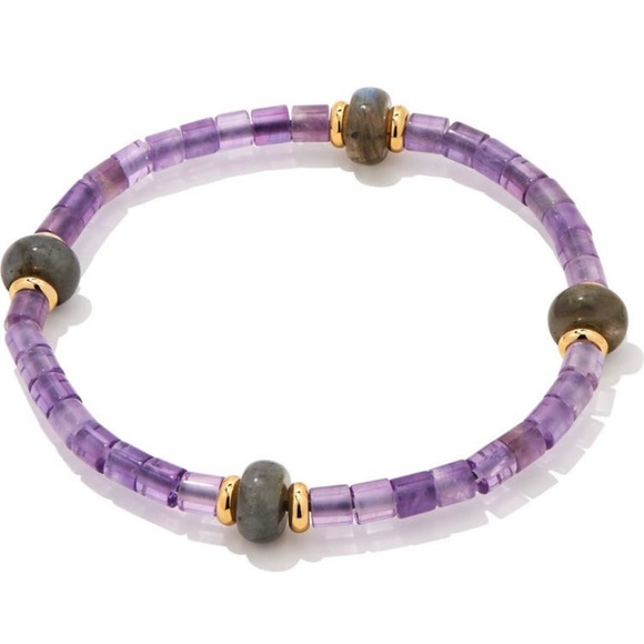 KENDRA SCOTT Insley Stretch Bracelet Genuine Amethyst Jade Gold Plated Beads NWT - Picture 4 of 6